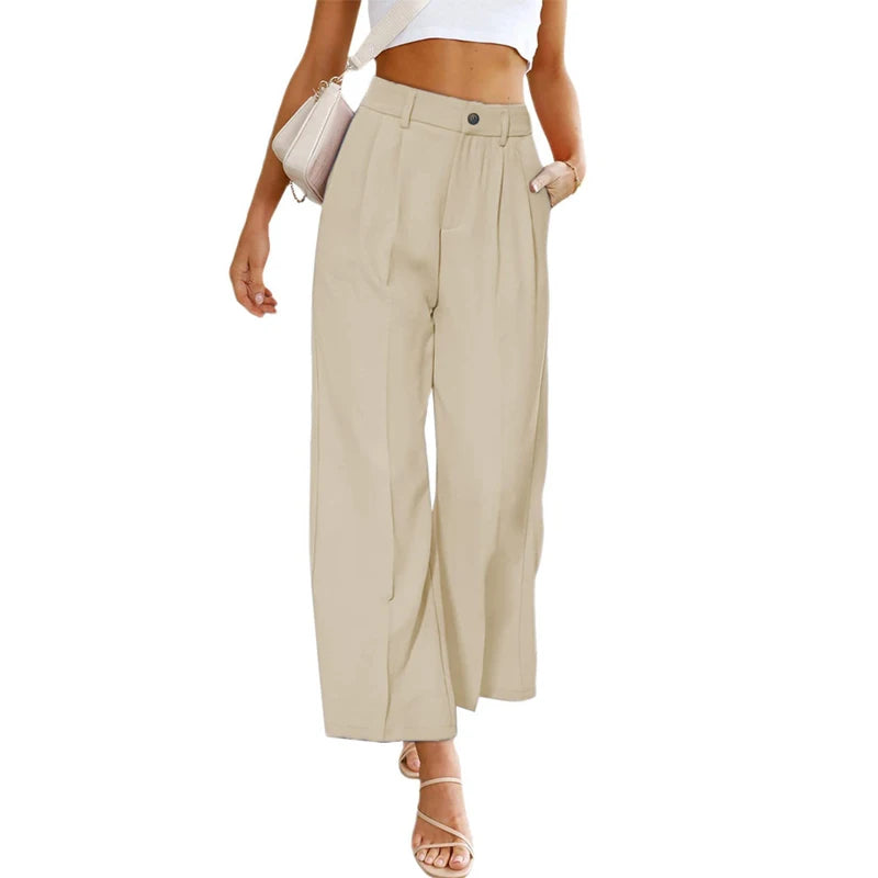 Women’s High Waist Wide Leg Pants – Office Chic Trousers with Pockets