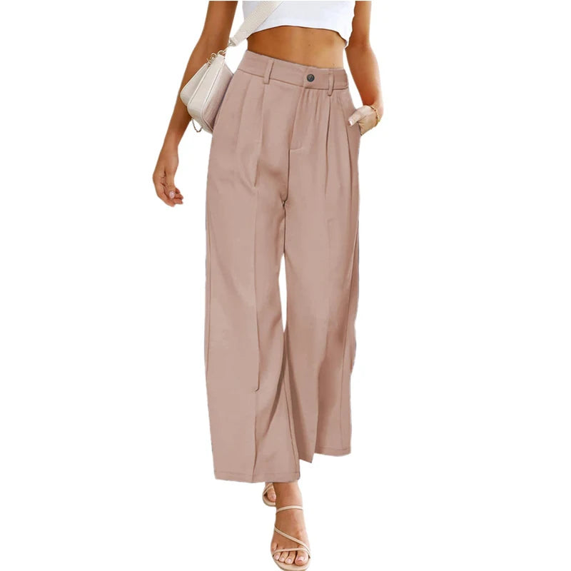 Women’s High Waist Wide Leg Pants – Office Chic Trousers with Pockets