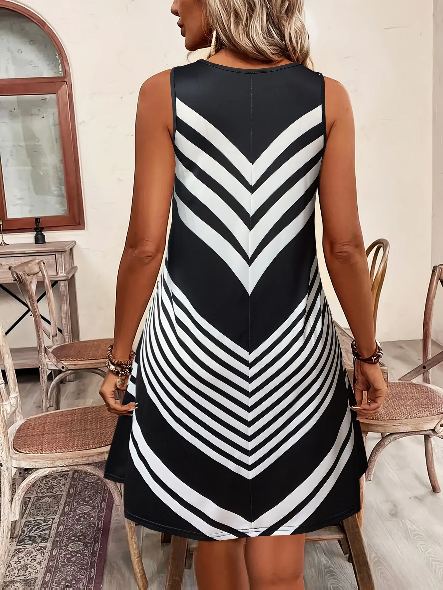 Geometric Print A-Line Summer Dress for Women