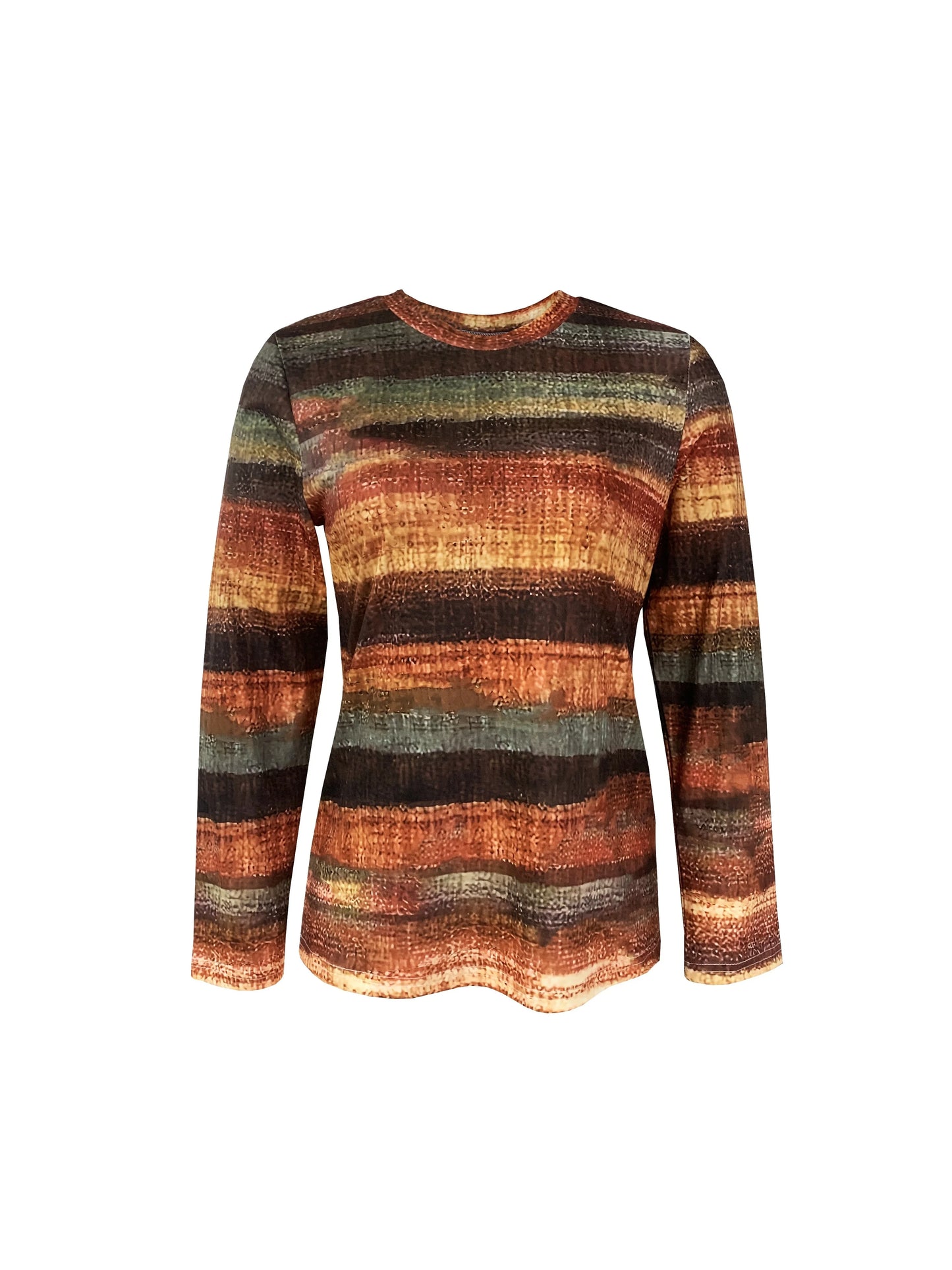 Women’s Long-Sleeve Striped T-Shirt – Autumn Casual Knit Top