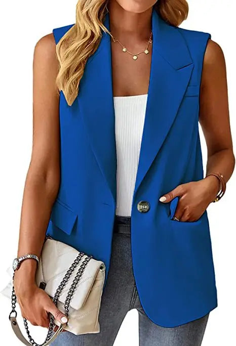 Women's Sleeveless Blazer Vest – Casual Office Slim Fit Waistcoat