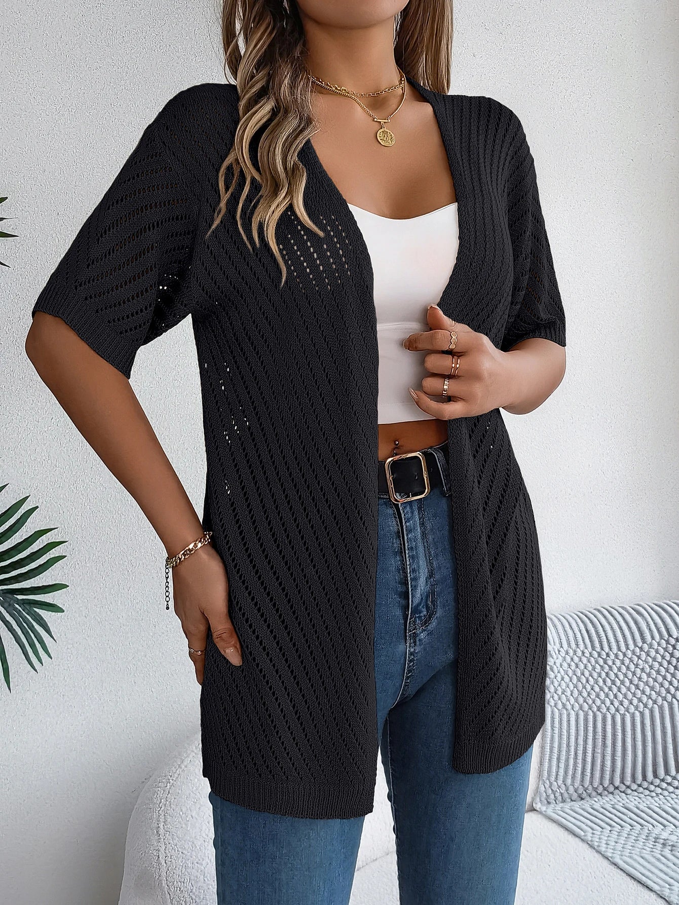 Women’s Spring/Summer Knitted Cardigan – Casual Hollow Out Sun Proof Top