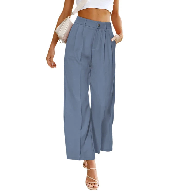Women’s High Waist Wide Leg Pants – Office Chic Trousers with Pockets