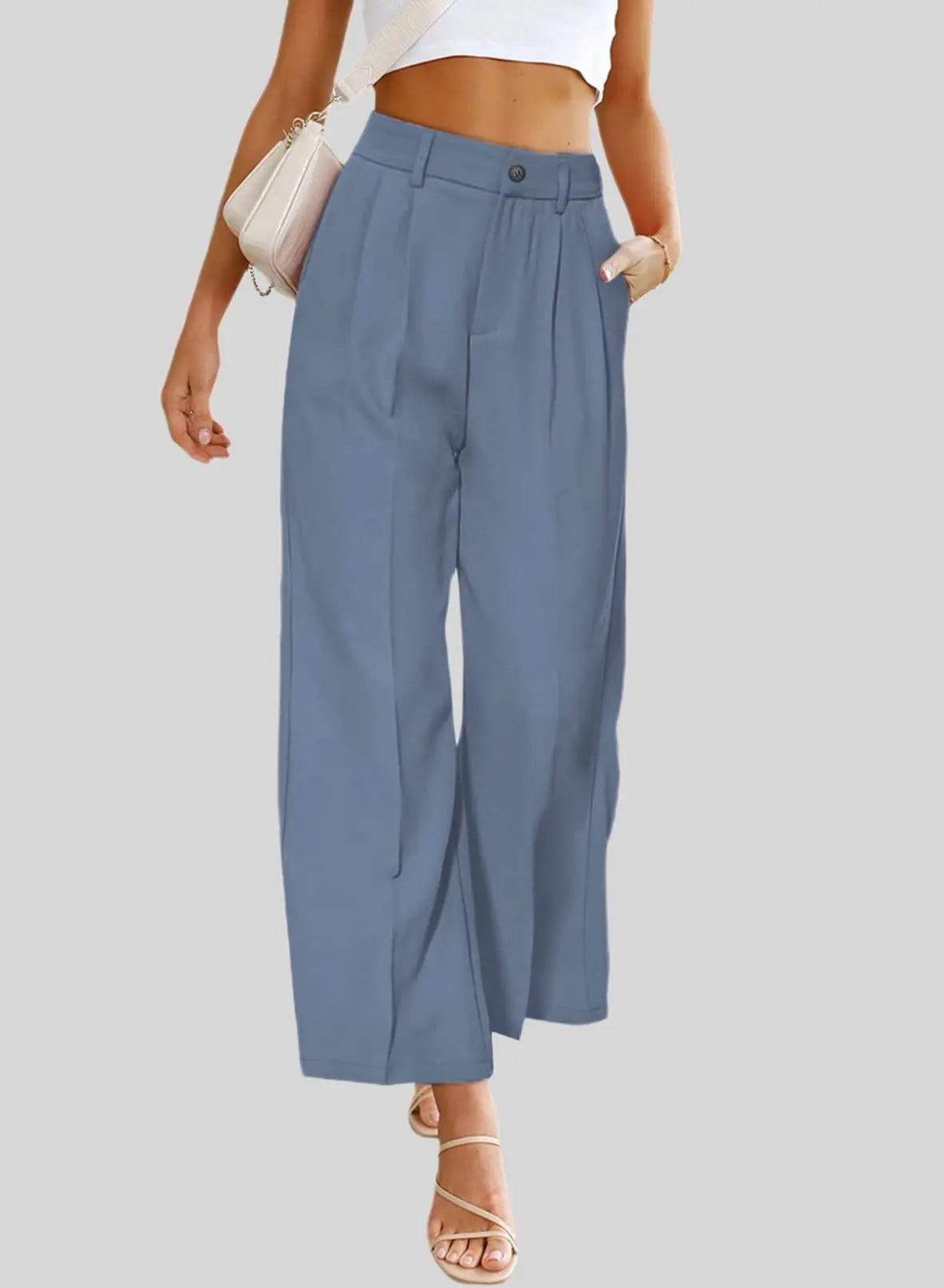 Women’s High Waist Wide Leg Pants – Office Chic Trousers with Pockets