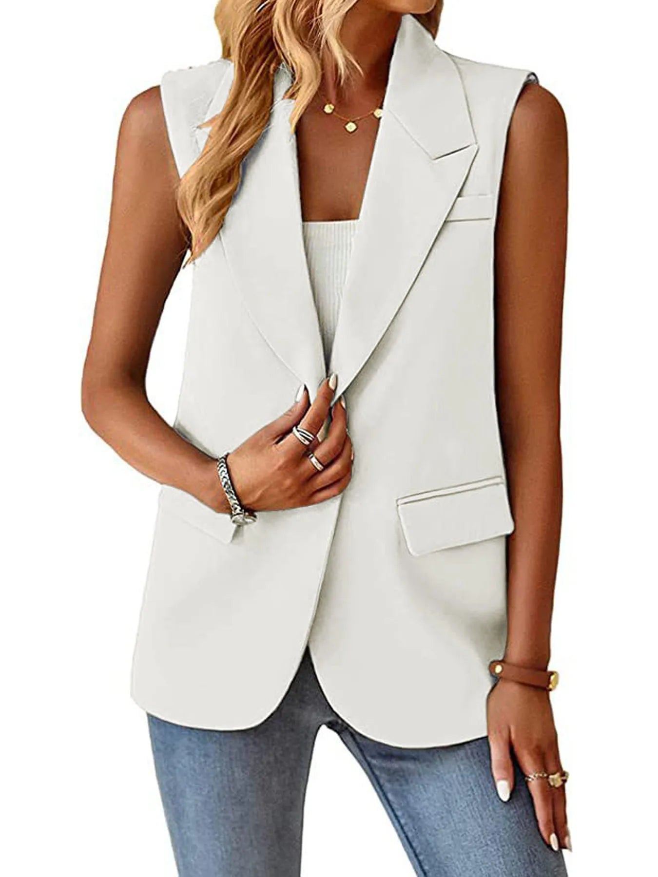 Women's Sleeveless Blazer Vest – Casual Office Slim Fit Waistcoat