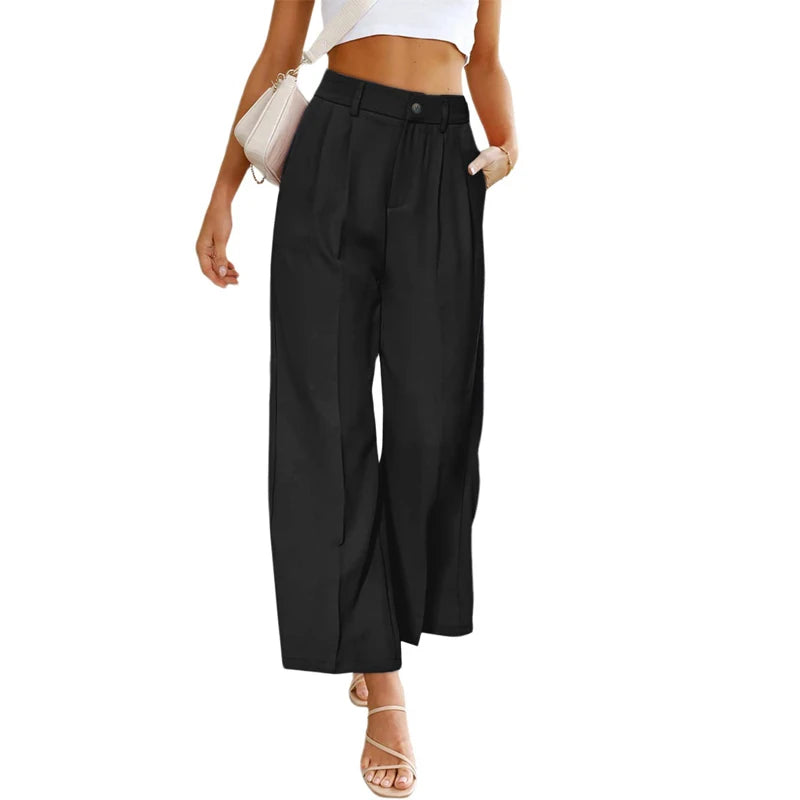 Women’s High Waist Wide Leg Pants – Office Chic Trousers with Pockets