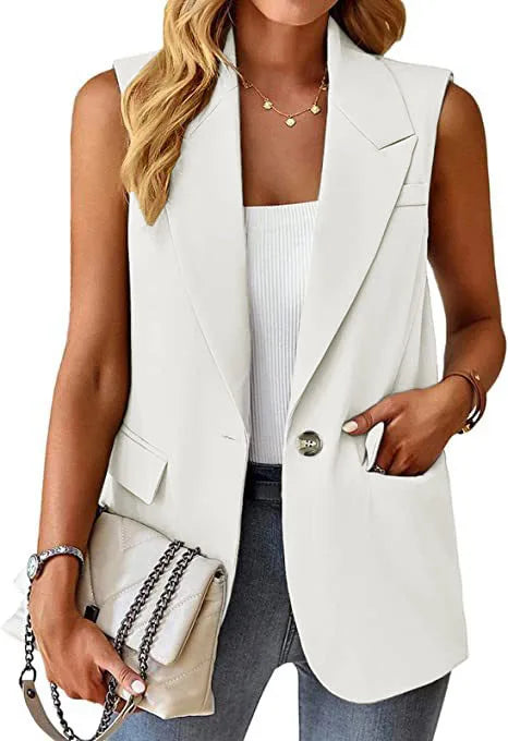 Women's Sleeveless Blazer Vest – Casual Office Slim Fit Waistcoat