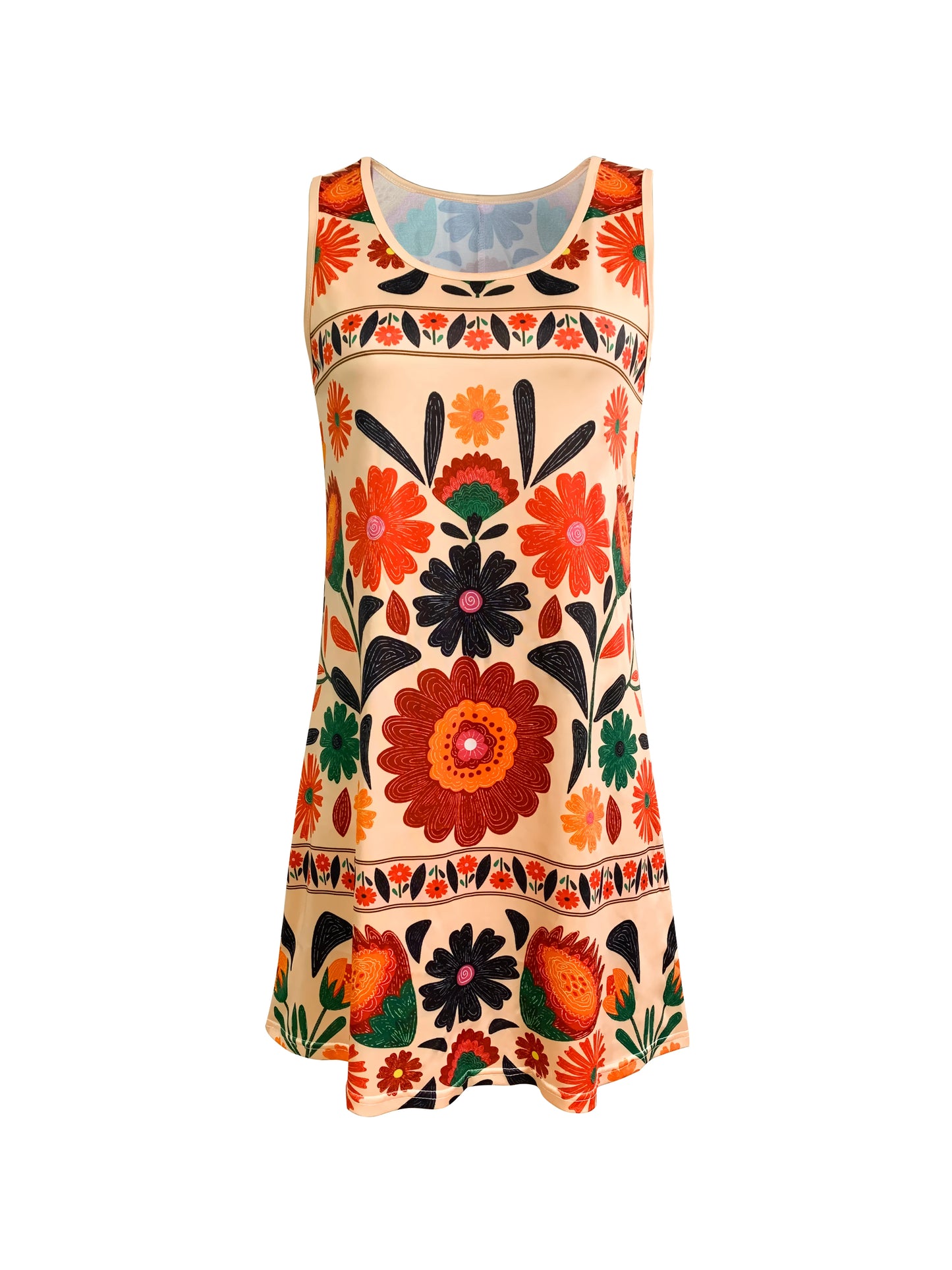 Women’s Sleeveless Boho Floral Dress – Colorful Summer Mini Dress