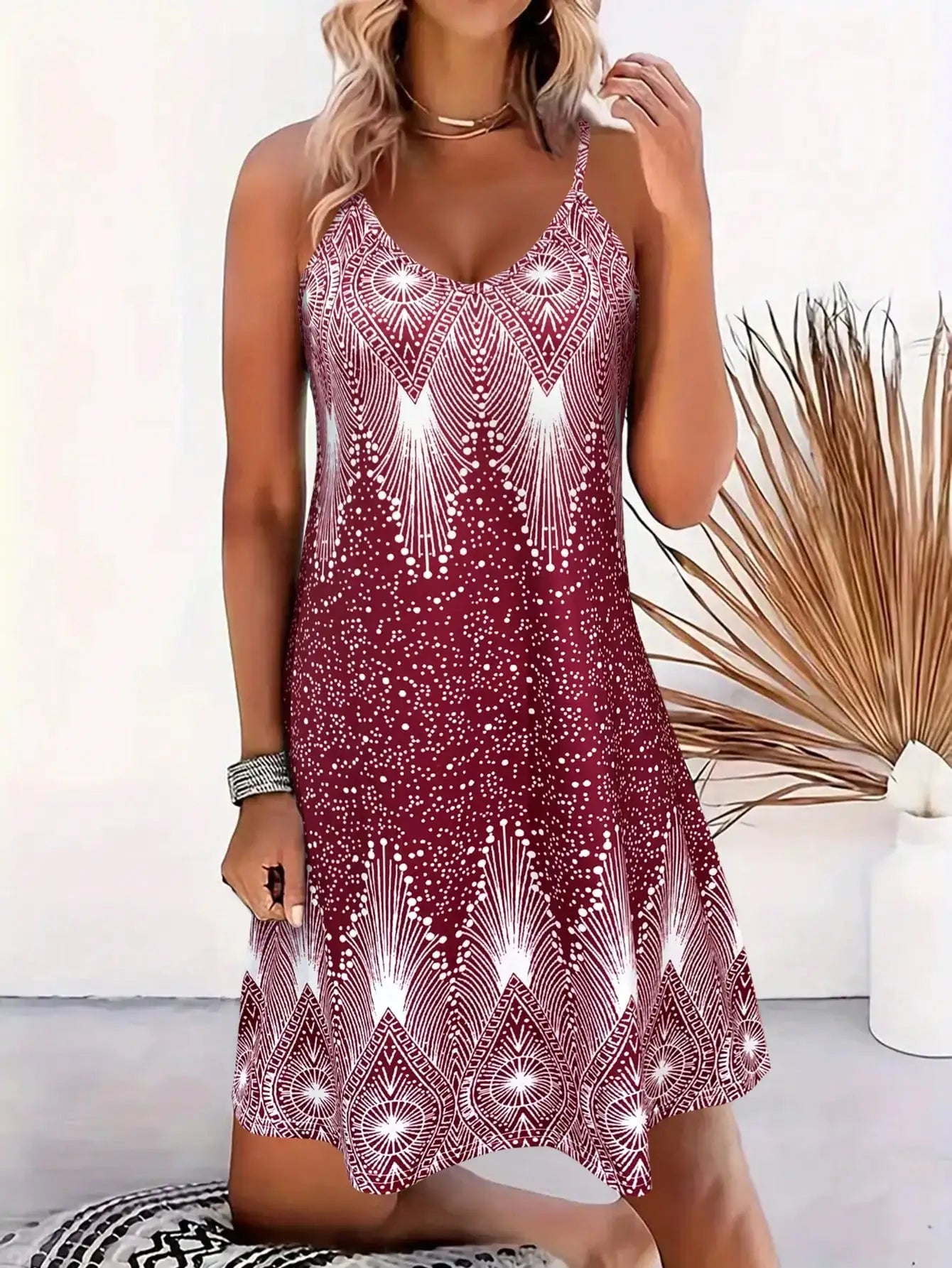 Women’s Strappy Summer Dress – V-Neck Sleeveless Mini Sundress
