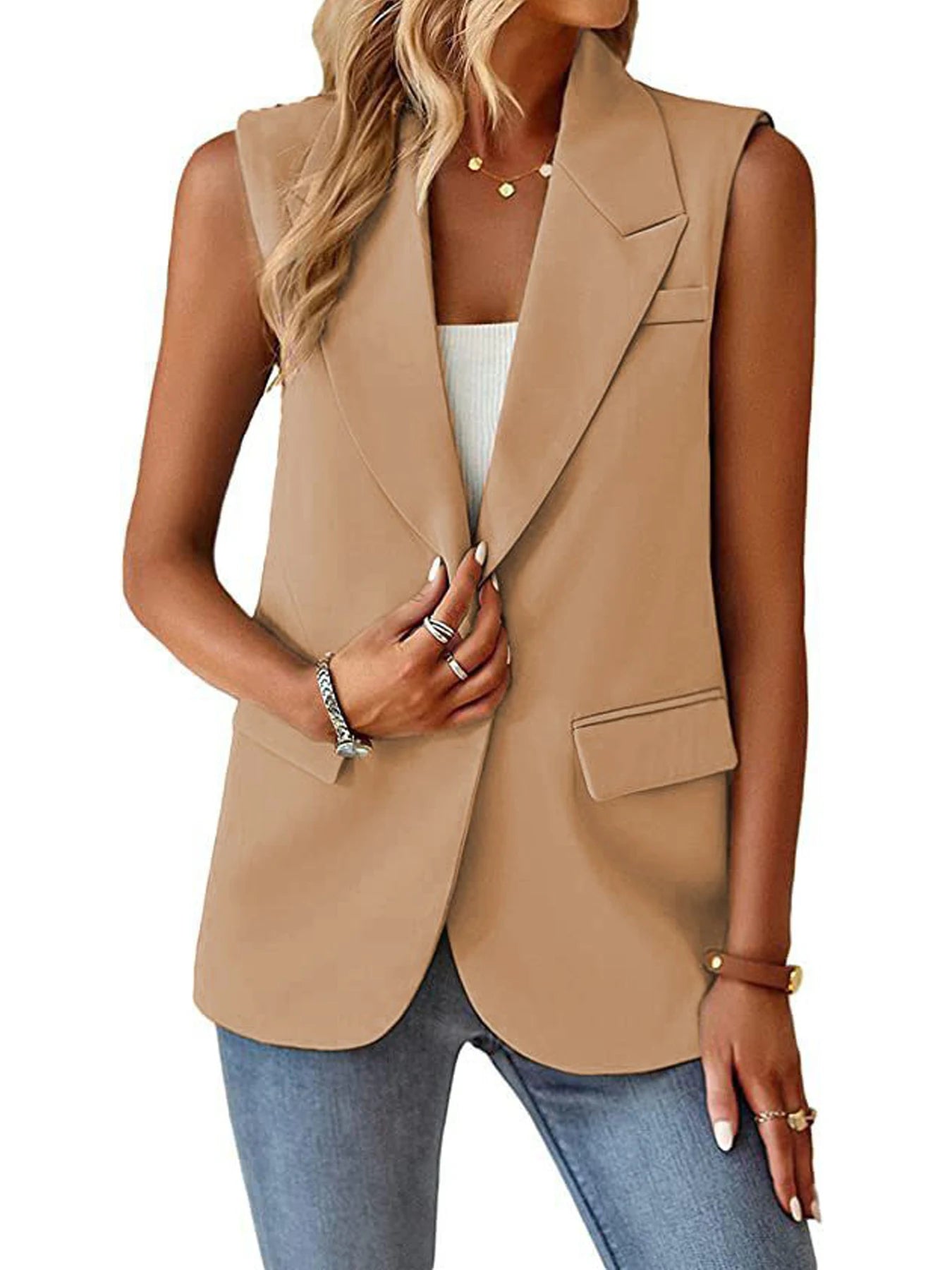 Women's Sleeveless Blazer Vest – Casual Office Slim Fit Waistcoat