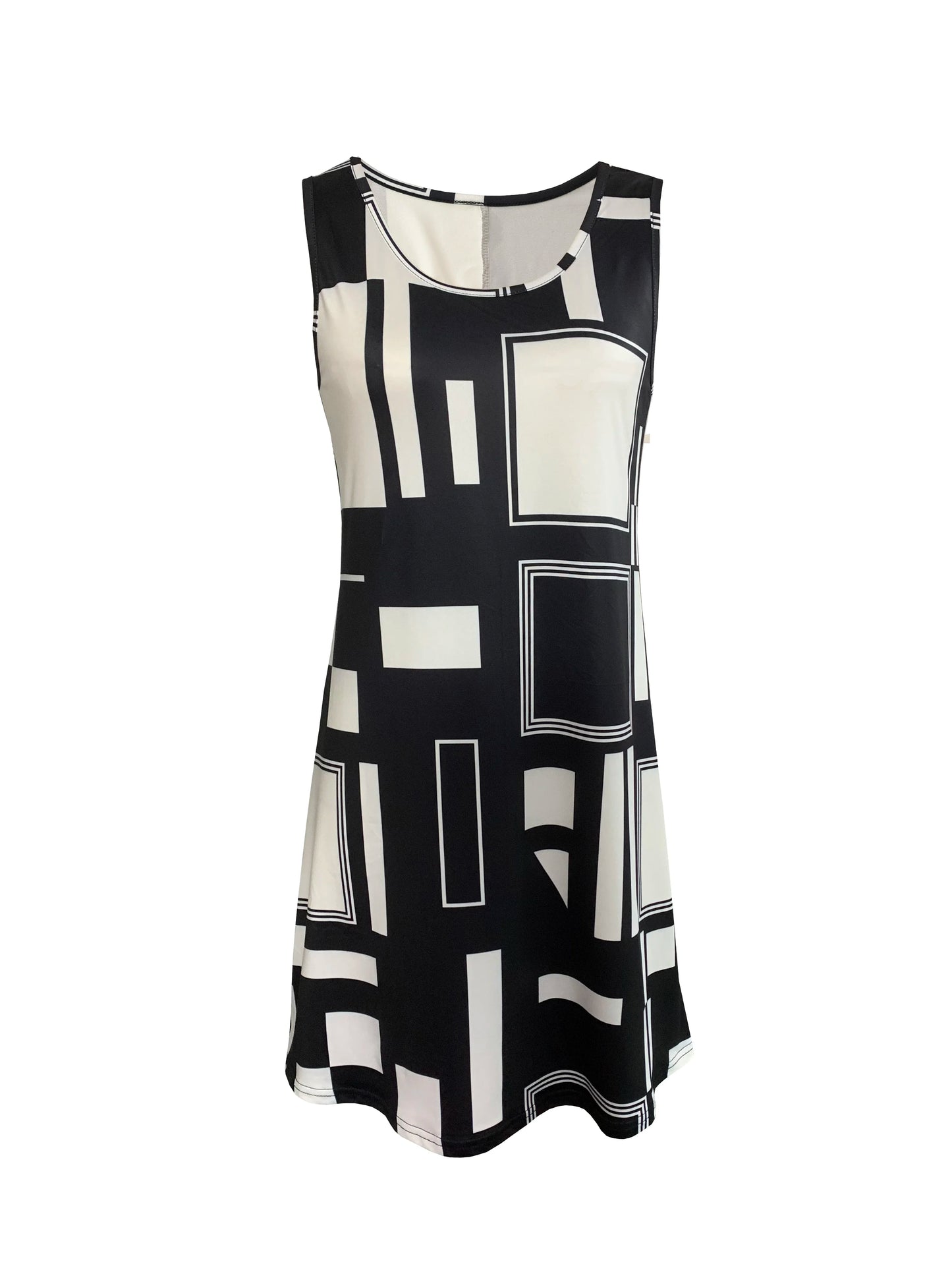 Geometric Pattern Sleeveless Dress for Women – Summer Clothes