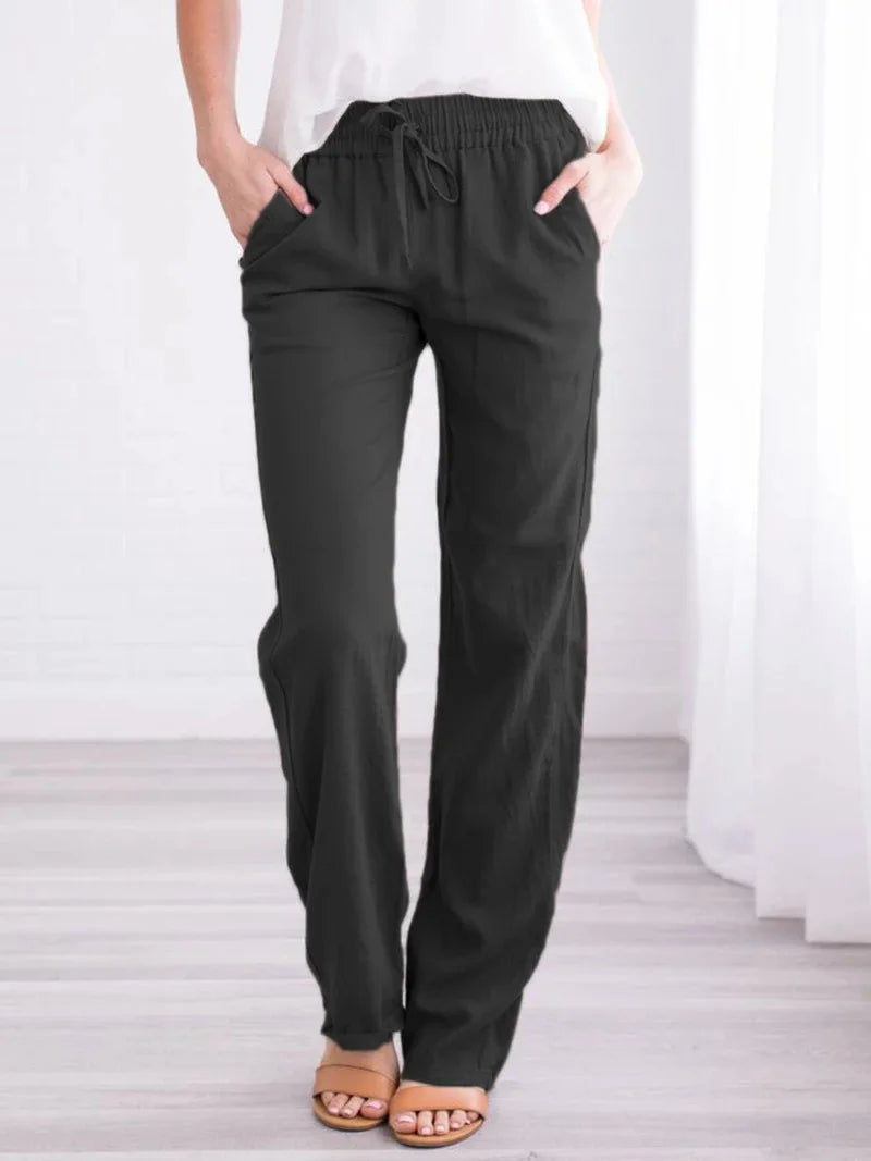 Women’s Spring & Summer Wide Leg Pants – Casual Cotton & Linen Drawstring
