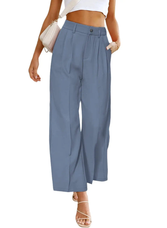 Women’s High Waist Wide Leg Pants – Office Chic Trousers with Pockets