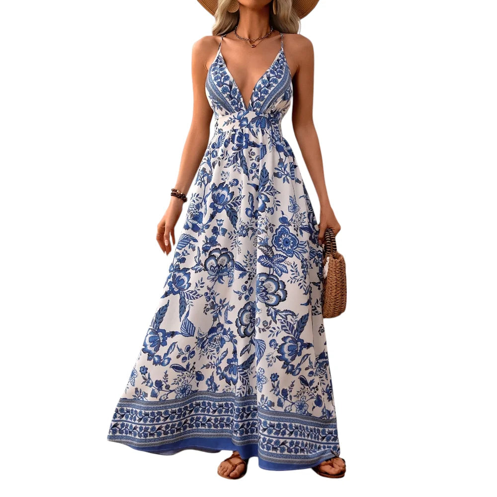 Women’s Summer Printed Maxi Dress – Beach Style Long Dress