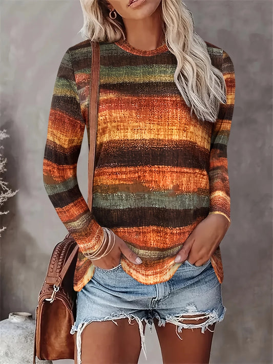 Women’s Long-Sleeve Striped T-Shirt – Autumn Casual Knit Top