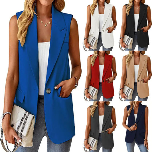 Women's Sleeveless Blazer Vest – Casual Office Slim Fit Waistcoat