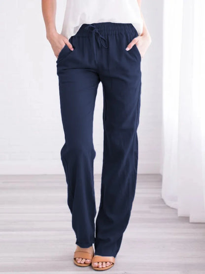 Women’s Spring & Summer Wide Leg Pants – Casual Cotton & Linen Drawstring