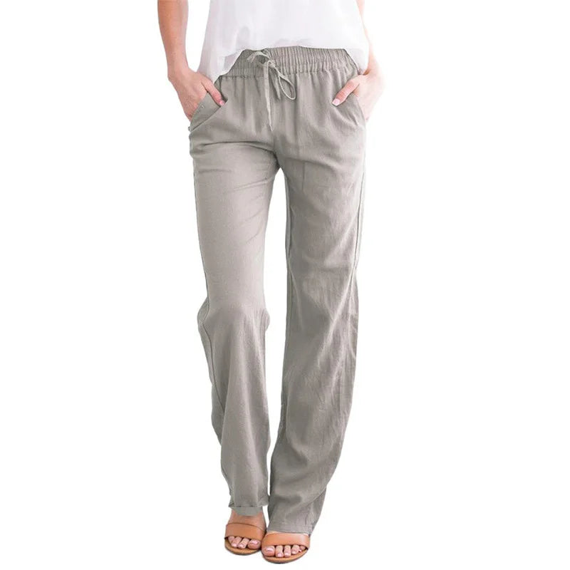 Women’s Spring & Summer Wide Leg Pants – Casual Cotton & Linen Drawstring
