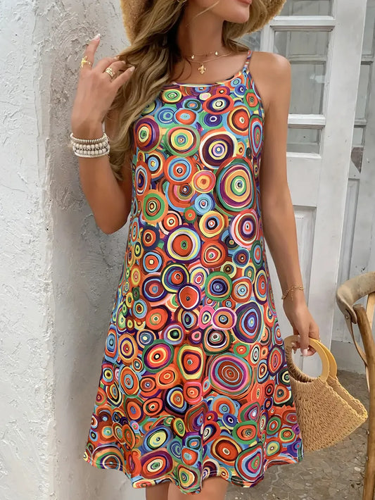 Women’s Casual Summer Dress – Circle Pattern Boho Style