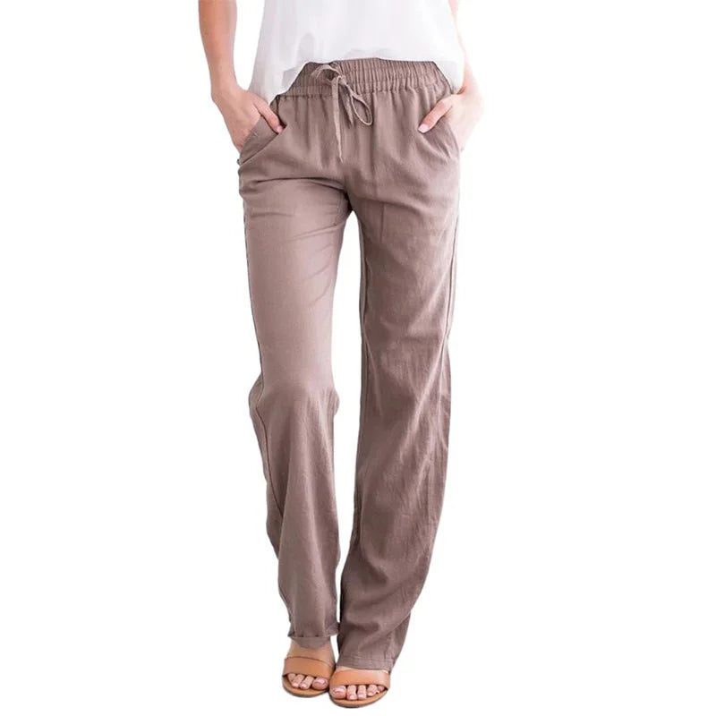 Women’s Spring & Summer Wide Leg Pants – Casual Cotton & Linen Drawstring