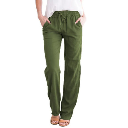 Women’s Spring & Summer Wide Leg Pants – Casual Cotton & Linen Drawstring