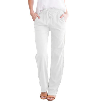 Women’s Spring & Summer Wide Leg Pants – Casual Cotton & Linen Drawstring