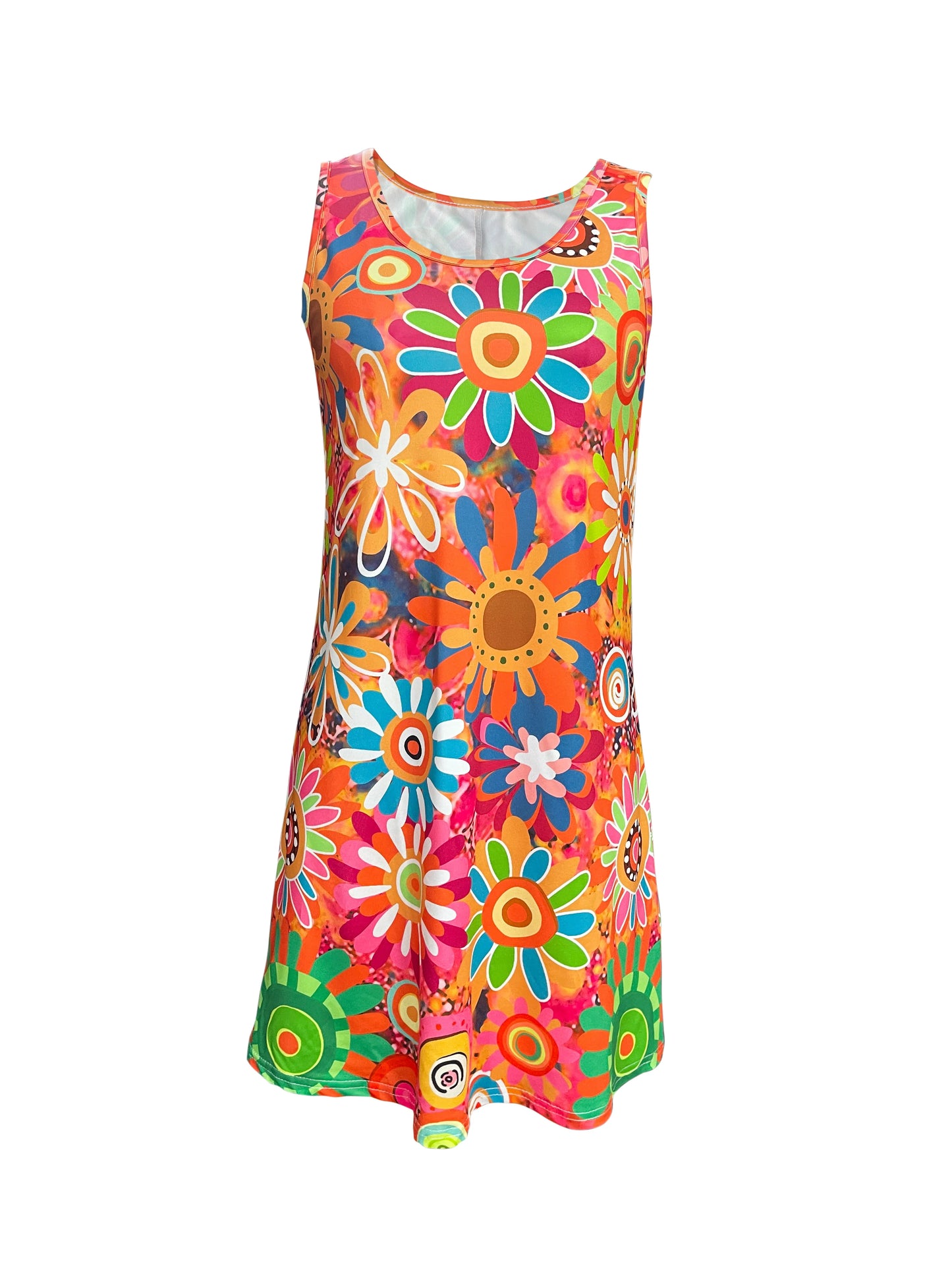 Women’s Vibrant Floral Print Sleeveless Dress – Spring/Summer Vacation Style
