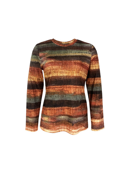 Women’s Long-Sleeve Striped T-Shirt – Autumn Casual Knit Top