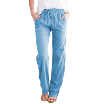 Women’s Spring & Summer Wide Leg Pants – Casual Cotton & Linen Drawstring