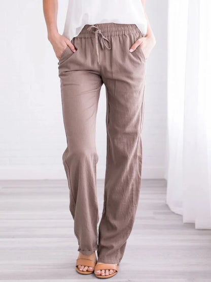 Women’s Spring & Summer Wide Leg Pants – Casual Cotton & Linen Drawstring
