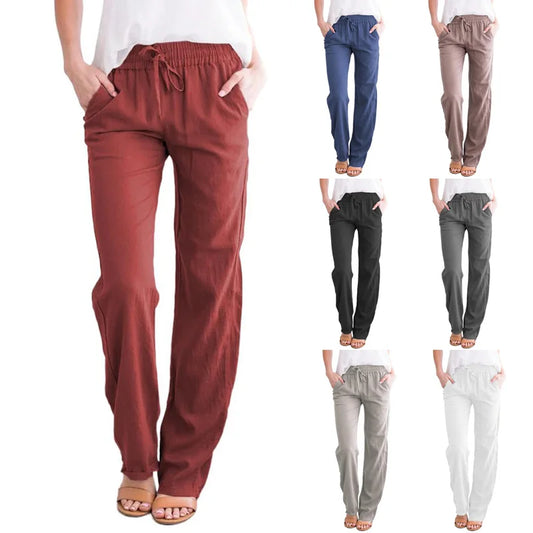 Women’s Spring & Summer Wide Leg Pants – Casual Cotton & Linen Drawstring