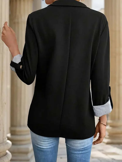 Women’s Slim-Fit Button-Up Blazer – Casual Rolled Sleeve Jacket