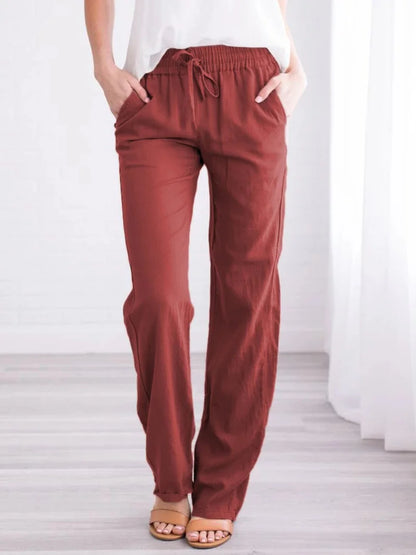 Women’s Spring & Summer Wide Leg Pants – Casual Cotton & Linen Drawstring
