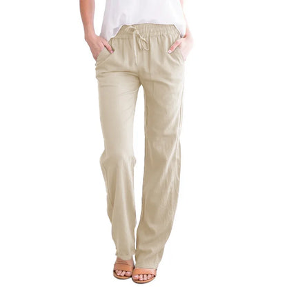 Women’s Spring & Summer Wide Leg Pants – Casual Cotton & Linen Drawstring