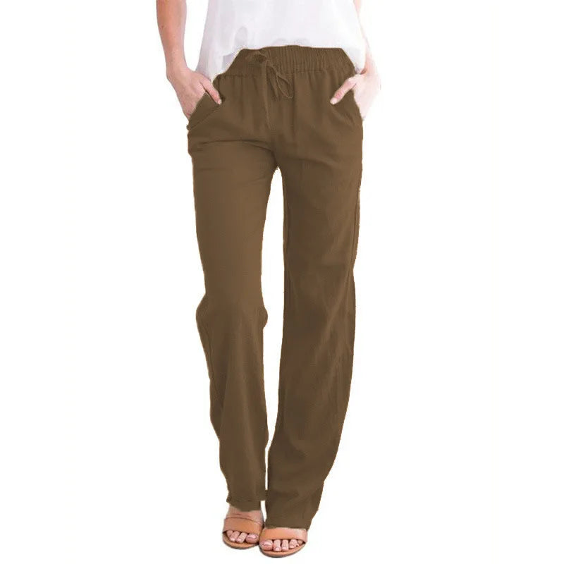 Women’s Spring & Summer Wide Leg Pants – Casual Cotton & Linen Drawstring