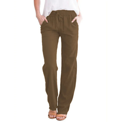 Women’s Spring & Summer Wide Leg Pants – Casual Cotton & Linen Drawstring