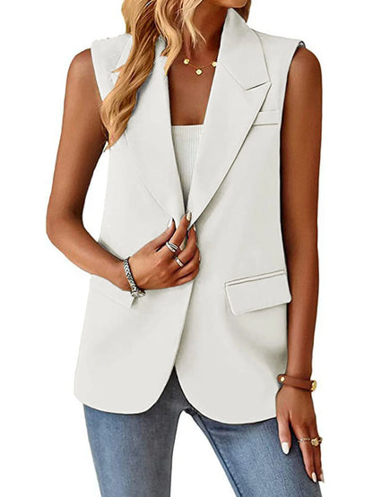 Women's Sleeveless Blazer Vest – Casual Office Slim Fit Waistcoat