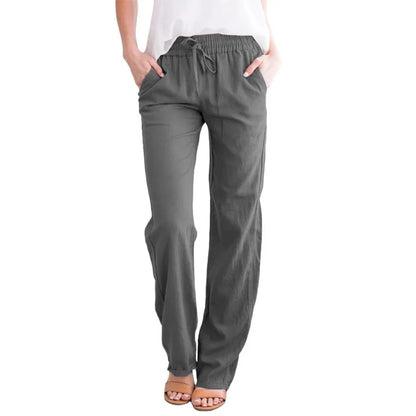 Women’s Spring & Summer Wide Leg Pants – Casual Cotton & Linen Drawstring