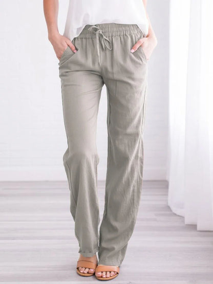 Women’s Spring & Summer Wide Leg Pants – Casual Cotton & Linen Drawstring