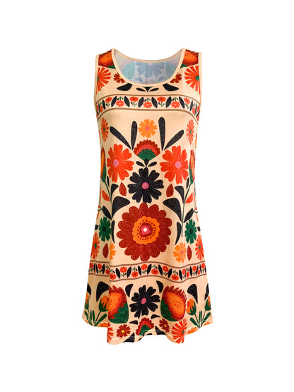 Women’s Sleeveless Boho Floral Dress – Colorful Summer Mini Dress