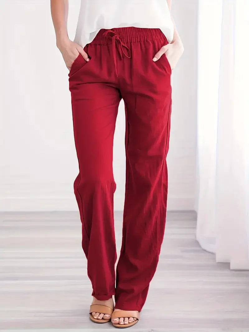 Women’s Spring & Summer Wide Leg Pants – Casual Cotton & Linen Drawstring