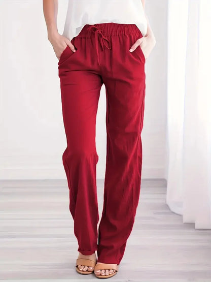 Women’s Spring & Summer Wide Leg Pants – Casual Cotton & Linen Drawstring